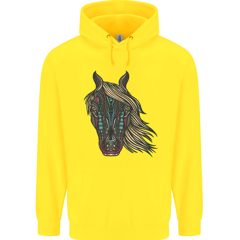 A Tribal Horse Equestrian Mens 80% Cotton Hoodie Yellow