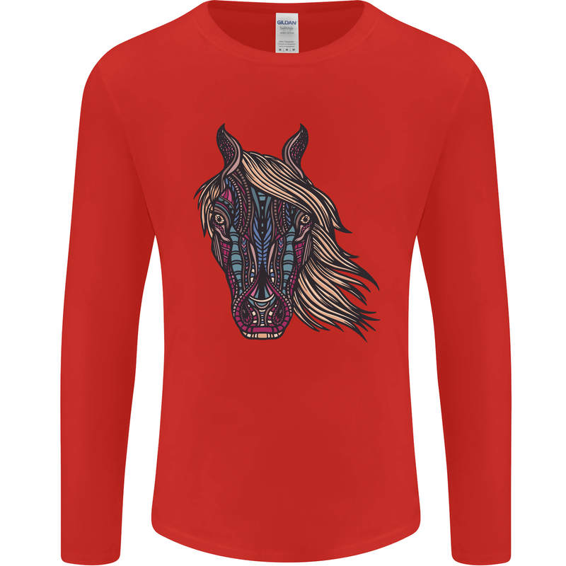 A Tribal Horse Equestrian Mens Long Sleeve T-Shirt Red