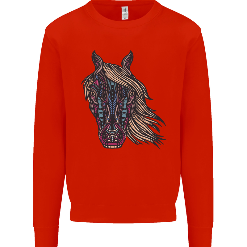 A Tribal Horse Equestrian Mens Sweatshirt Jumper Bright Red