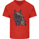 A Tribal Horse Equestrian Mens V-Neck Cotton T-Shirt Red