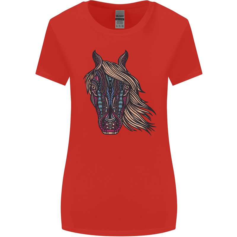 A Tribal Horse Equestrian Womens Wider Cut T-Shirt Red
