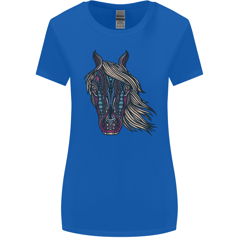 A Tribal Horse Equestrian Womens Wider Cut T-Shirt Royal Blue