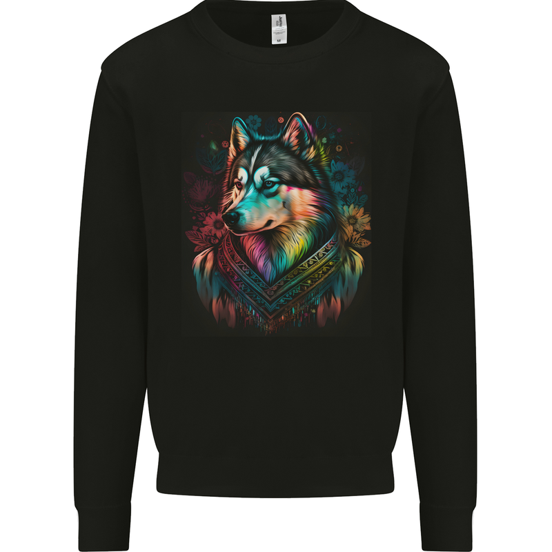 A Tribal Husky Dog Mens Sweatshirt Jumper Black