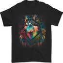 A Tribal Husky Dog Mens T-Shirt 100% Cotton Black