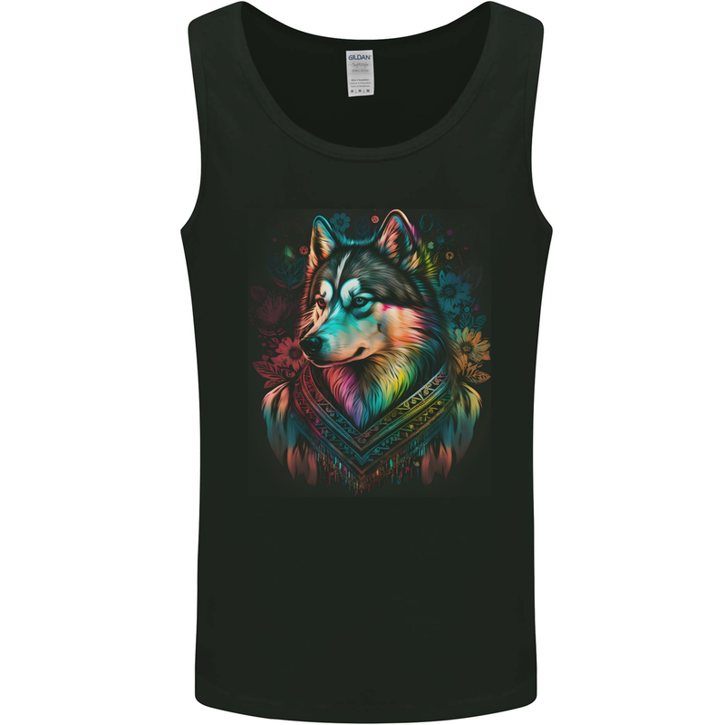 A Tribal Husky Dog Mens Vest Tank Top Black