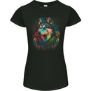 A Tribal Husky Dog Womens Petite Cut T-Shirt Black