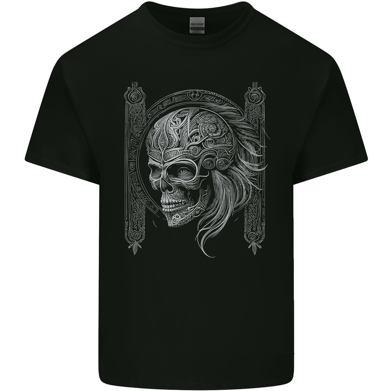 A Tribal Skull Celtic Mens Cotton T-Shirt Tee Top Black