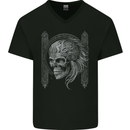 A Tribal Skull Celtic Mens V-Neck Cotton T-Shirt Black