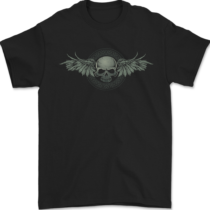A Tribal Skull With Wings Gothic Goth Rock Music Mens T-Shirt 100% Cotton Black