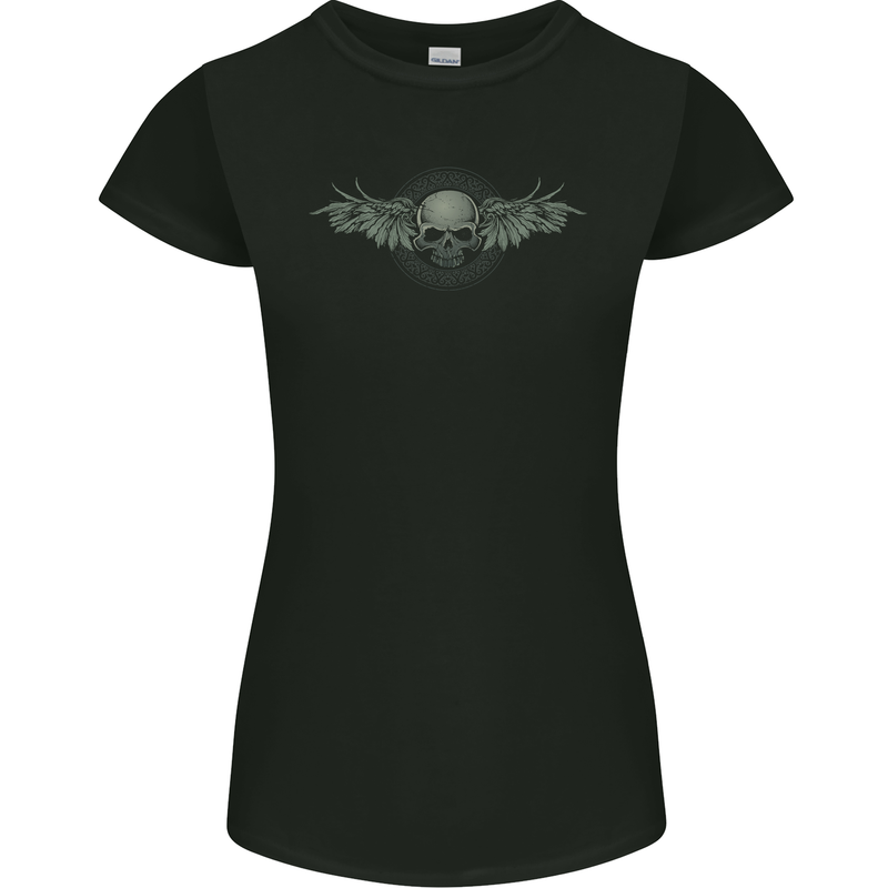A Tribal Skull With Wings Gothic Goth Rock Music Womens Petite Cut T-Shirt Black