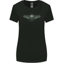 A Tribal Skull With Wings Gothic Goth Rock Music Womens Wider Cut T-Shirt Black