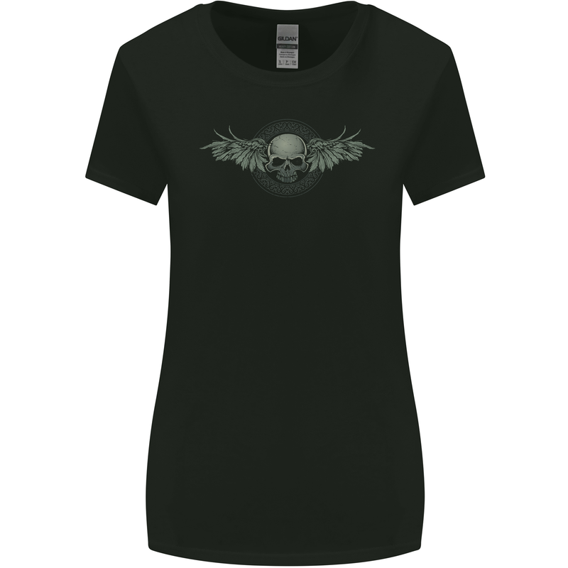 A Tribal Skull With Wings Gothic Goth Rock Music Womens Wider Cut T-Shirt Black