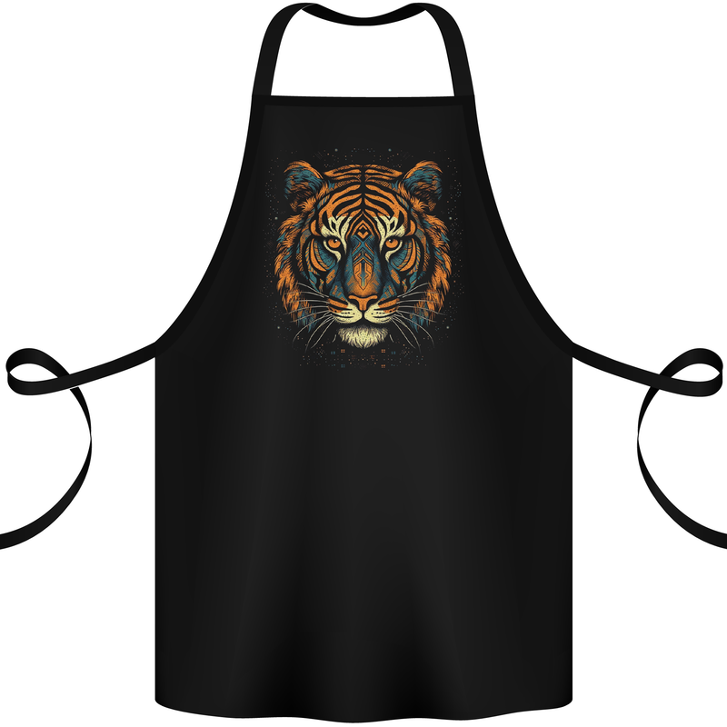 A Tribal Tiger Head Fantasy Cotton Apron 100% Organic Black