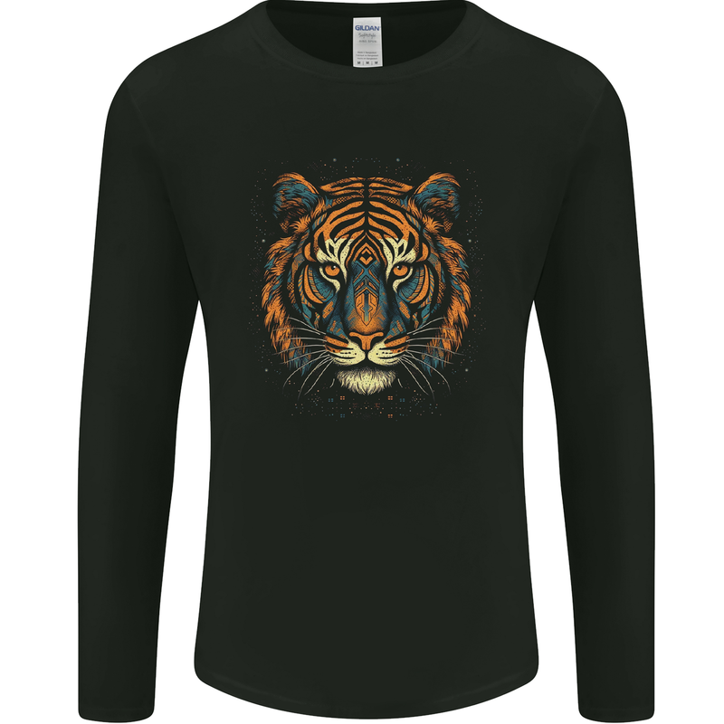 A Tribal Tiger Head Fantasy Mens Long Sleeve T-Shirt Black