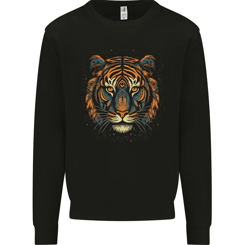 A Tribal Tiger Head Fantasy Mens Sweatshirt Jumper Black