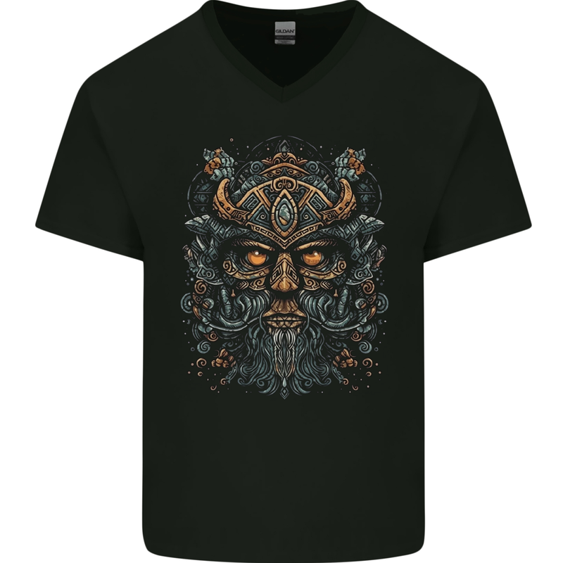 A Tribal Viking Pagan Celtic Warrior Mens V-Neck Cotton T-Shirt Black