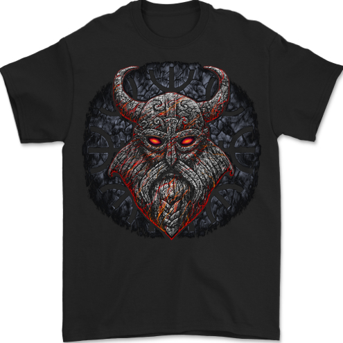 A Tribal Viking With Symbols Mens T-Shirt 100% Cotton BLACK