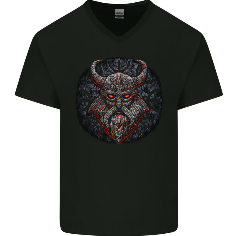 A Tribal Viking With Symbols Mens V-Neck Cotton T-Shirt Black