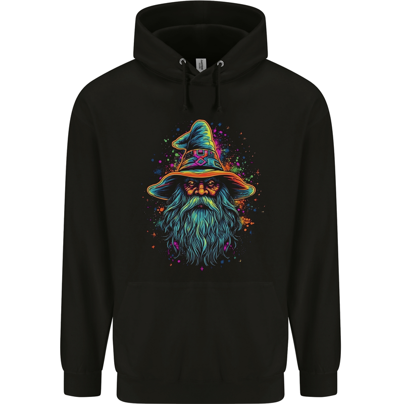 A Trippy Old Fantasy Wizard Childrens Kids Hoodie Black