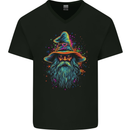 A Trippy Old Fantasy Wizard Mens V-Neck Cotton T-Shirt Black