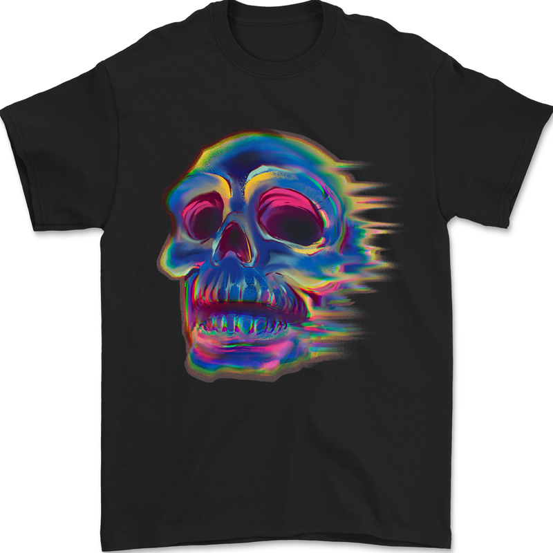 a black t - shirt with a colorful skull on it