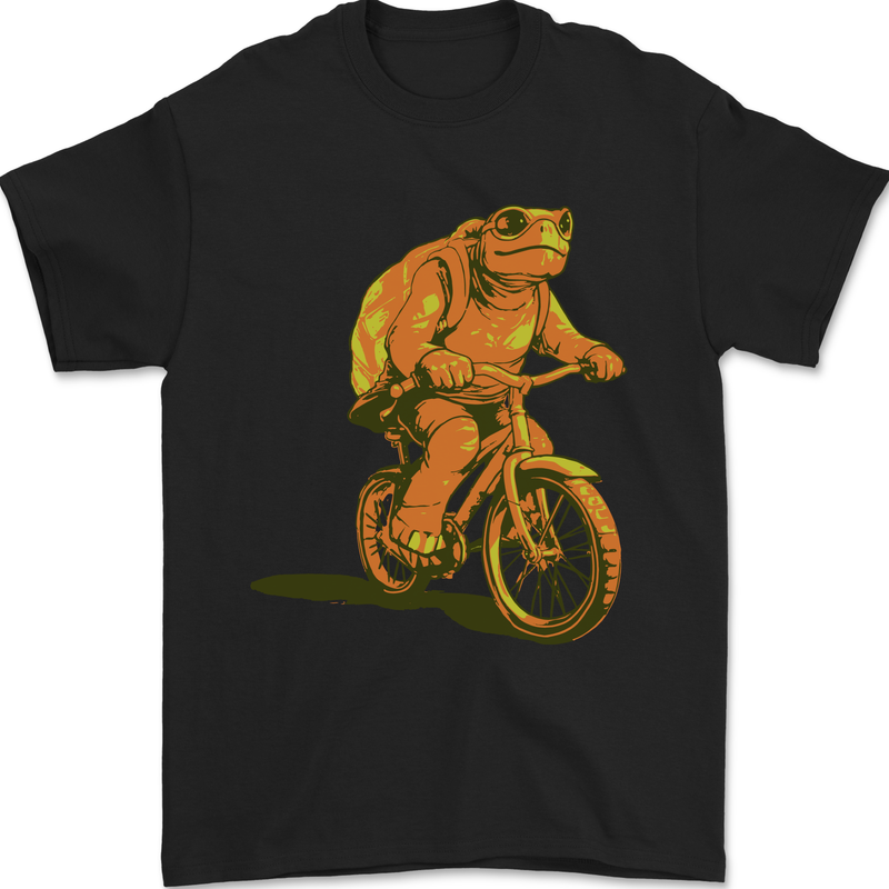 A Turtle Riding a Bicycle Cycling Cyclist Bike Mens T-Shirt 100% Cotton Black