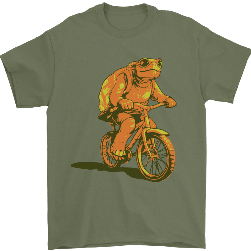 A Turtle Riding a Bicycle Cycling Cyclist Bike Mens T-Shirt 100% Cotton Military Green