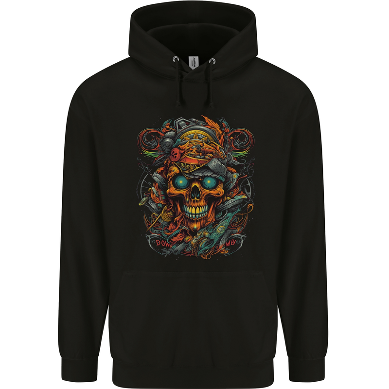 A Twisted FUBAR Skull Demon Pirate Childrens Kids Hoodie Black
