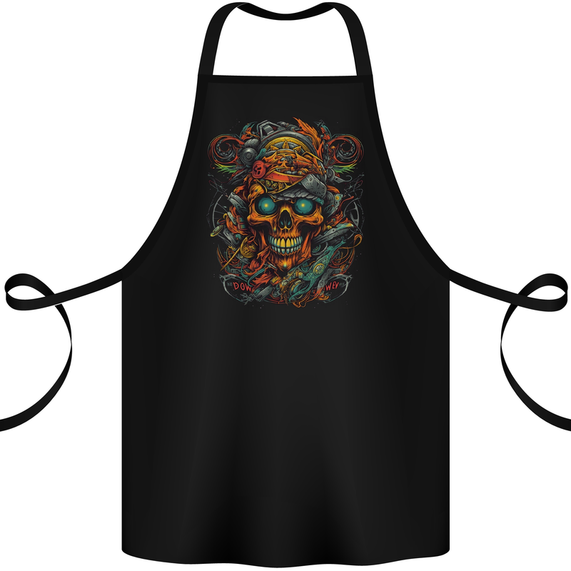 A Twisted FUBAR Skull Demon Pirate Cotton Apron 100% Organic Black