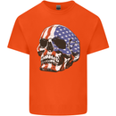 A USA Human Skull Flag America Kids T-Shirt Childrens Orange