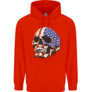 A USA Human Skull Flag America Mens 80% Cotton Hoodie Bright Red