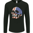 A USA Human Skull Flag America Mens Long Sleeve T-Shirt Black
