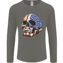 A USA Human Skull Flag America Mens Long Sleeve T-Shirt Charcoal