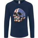 A USA Human Skull Flag America Mens Long Sleeve T-Shirt Navy Blue