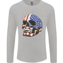 A USA Human Skull Flag America Mens Long Sleeve T-Shirt Sports Grey
