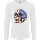 A USA Human Skull Flag America Mens Long Sleeve T-Shirt White