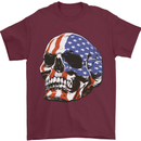 A USA Human Skull Flag America Mens T-Shirt 100% Cotton Maroon