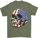 A USA Human Skull Flag America Mens T-Shirt 100% Cotton Military Green