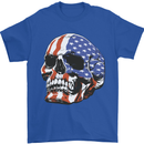 A USA Human Skull Flag America Mens T-Shirt 100% Cotton Royal Blue