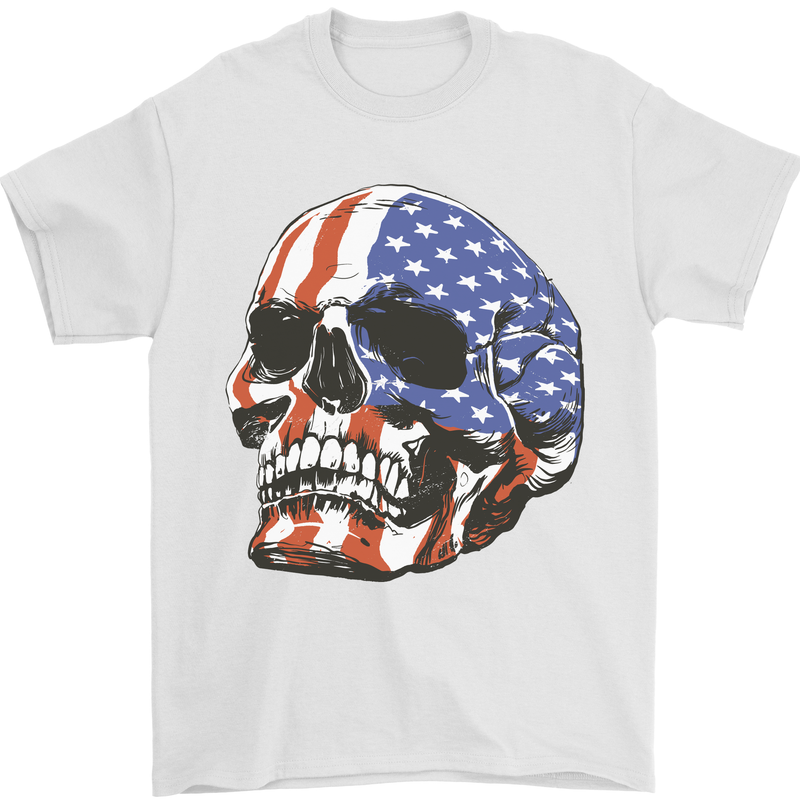 A USA Human Skull Flag America Mens T-Shirt 100% Cotton White