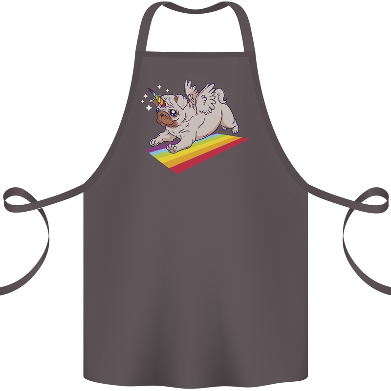 A Unicorn Pug Dog Cotton Apron 100% Organic Dark Grey