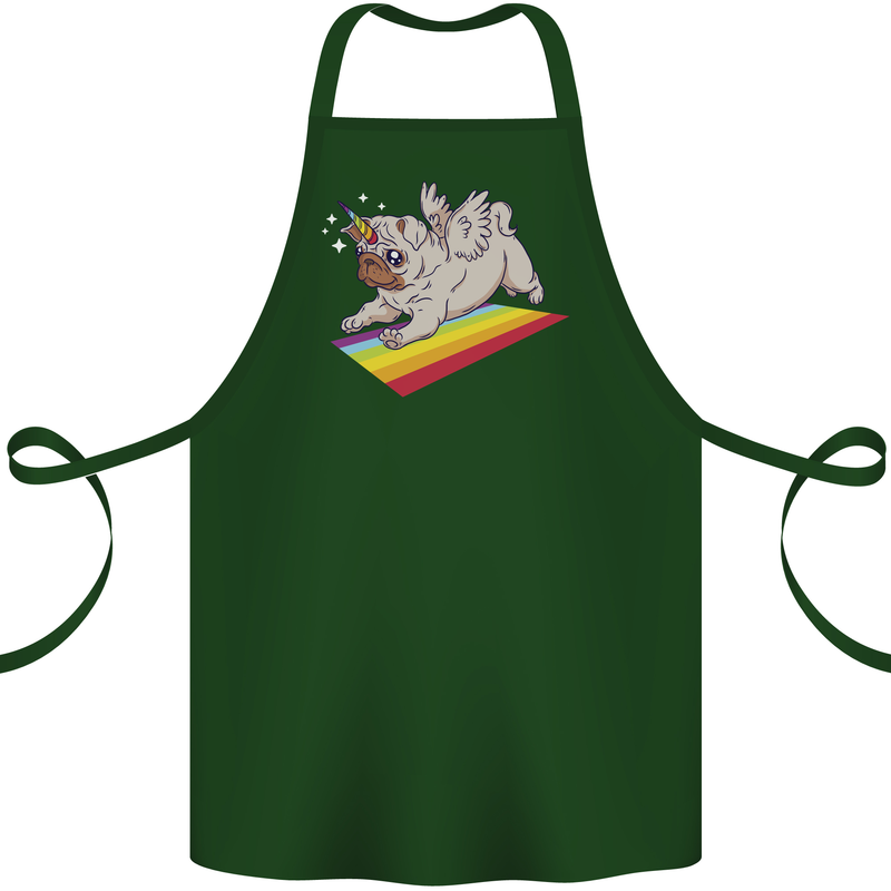 A Unicorn Pug Dog Cotton Apron 100% Organic Forest Green