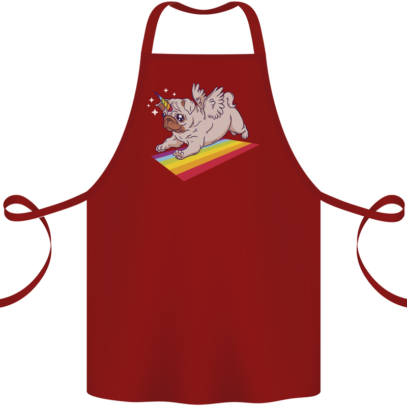 A Unicorn Pug Dog Cotton Apron 100% Organic Maroon