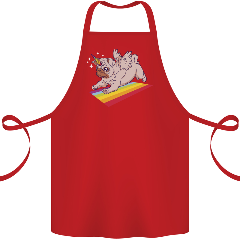 A Unicorn Pug Dog Cotton Apron 100% Organic Red