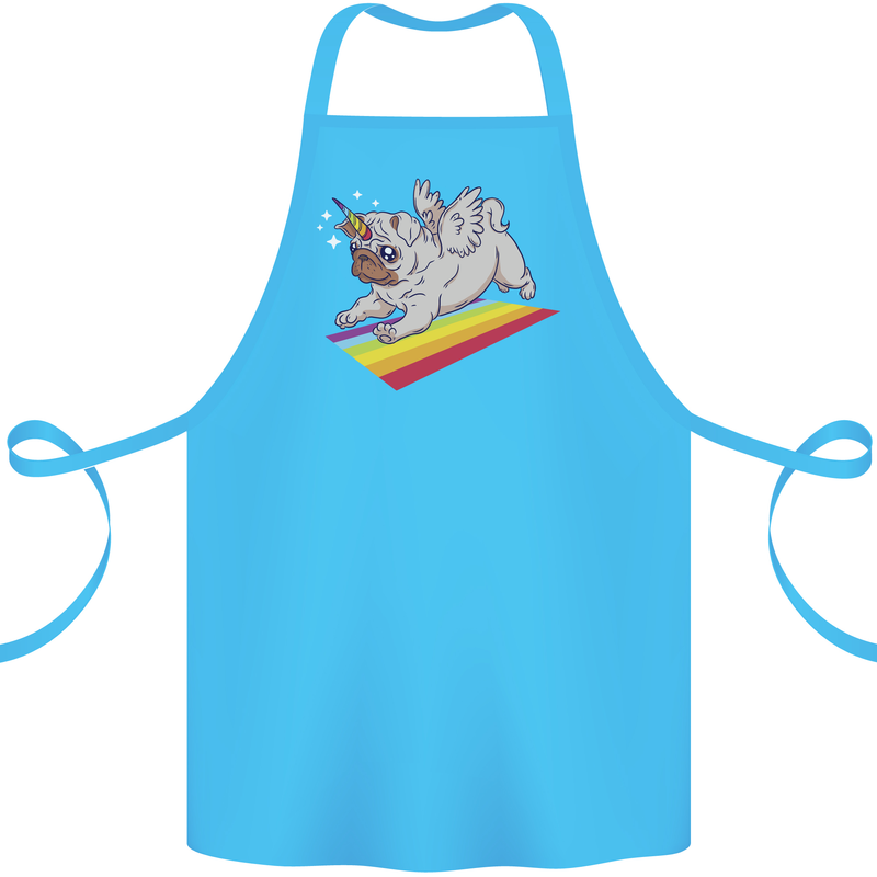 A Unicorn Pug Dog Cotton Apron 100% Organic Turquoise