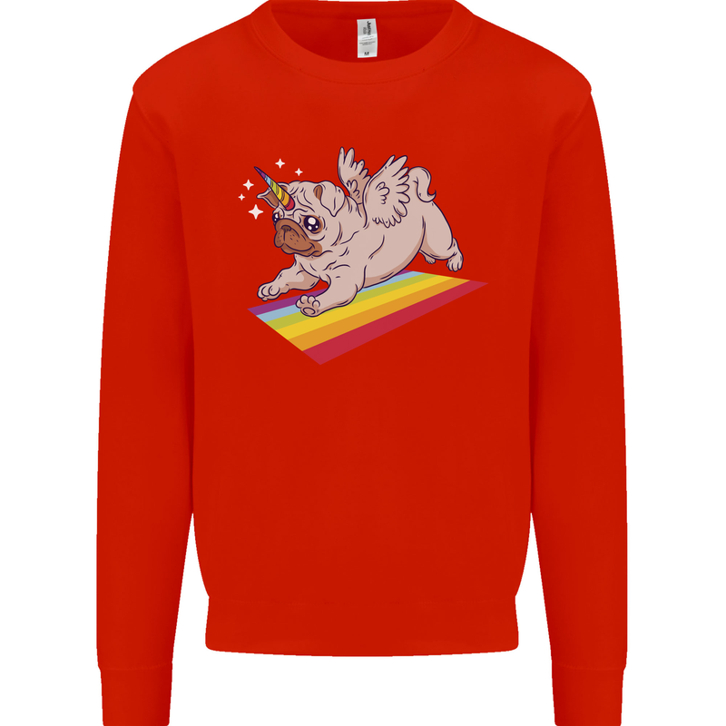 A Unicorn Pug Dog Kids Sweatshirt Jumper Bright Red