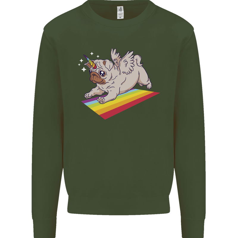 A Unicorn Pug Dog Kids Sweatshirt Jumper Forest Green