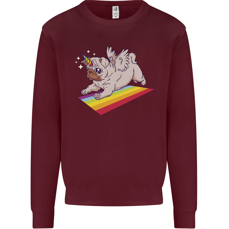 A Unicorn Pug Dog Kids Sweatshirt Jumper Maroon