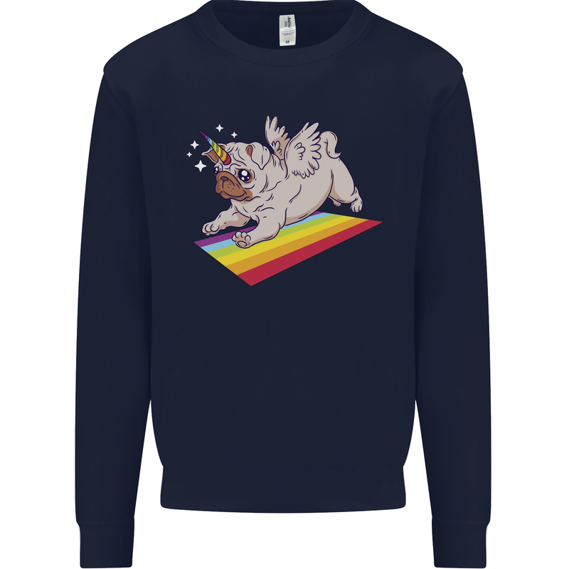 A Unicorn Pug Dog Kids Sweatshirt Jumper Navy Blue