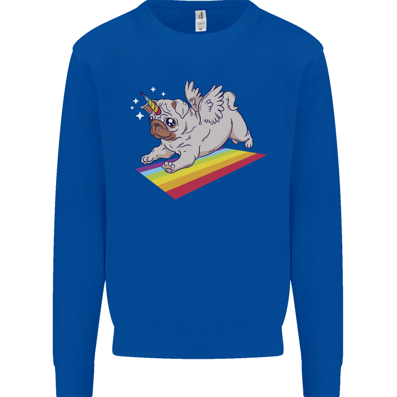 A Unicorn Pug Dog Kids Sweatshirt Jumper Royal Blue
